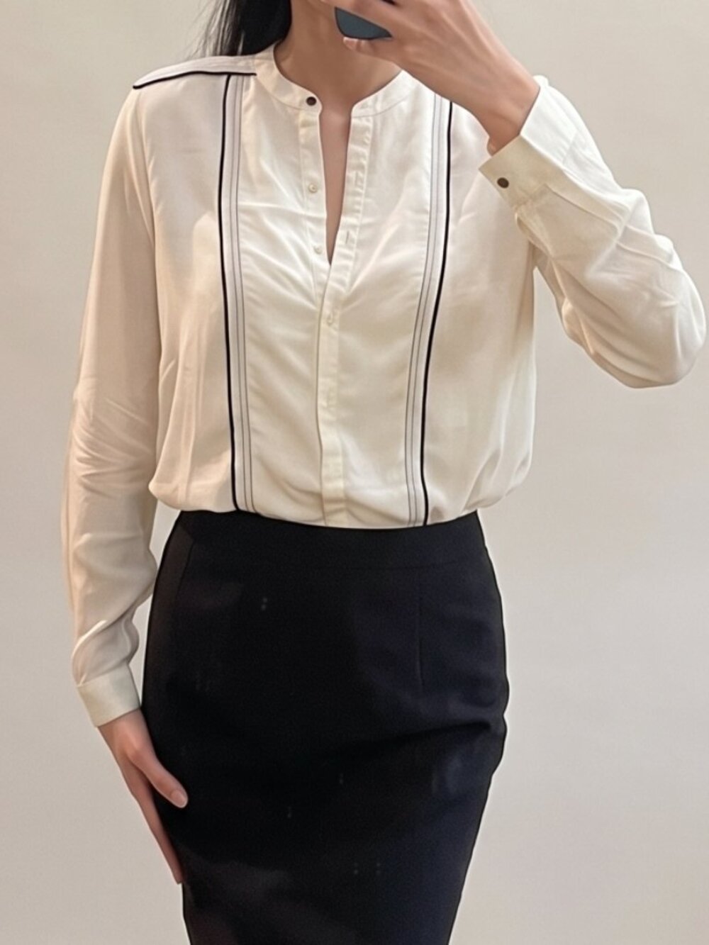 Cottonworld White 100% Modal Button Front Blouse Women's Small Contrast Trim